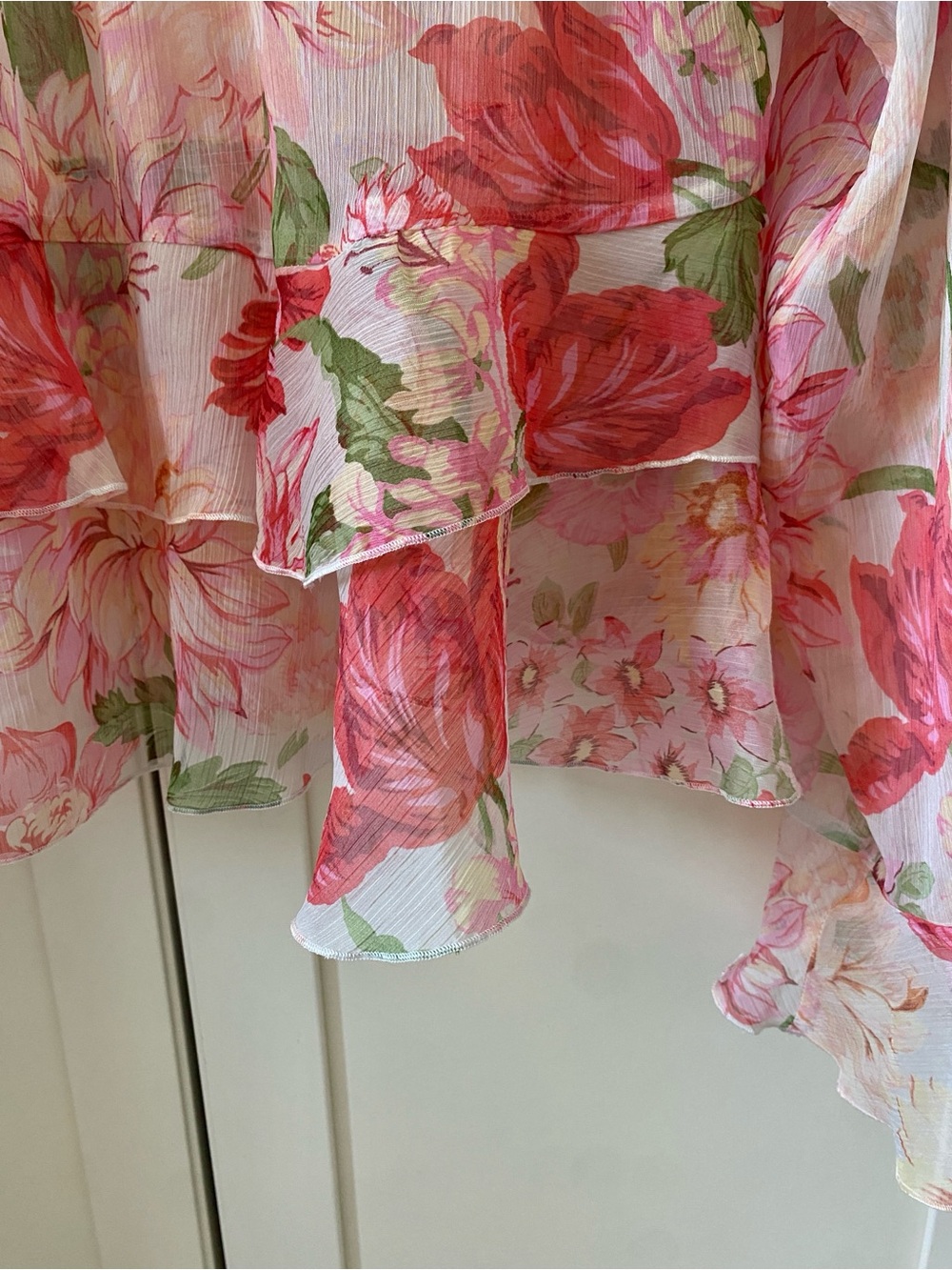 Zara Pink and Green Floral Printed Flowy Blouse with Romantic Ruffle Details XL - Picture 7 of 11